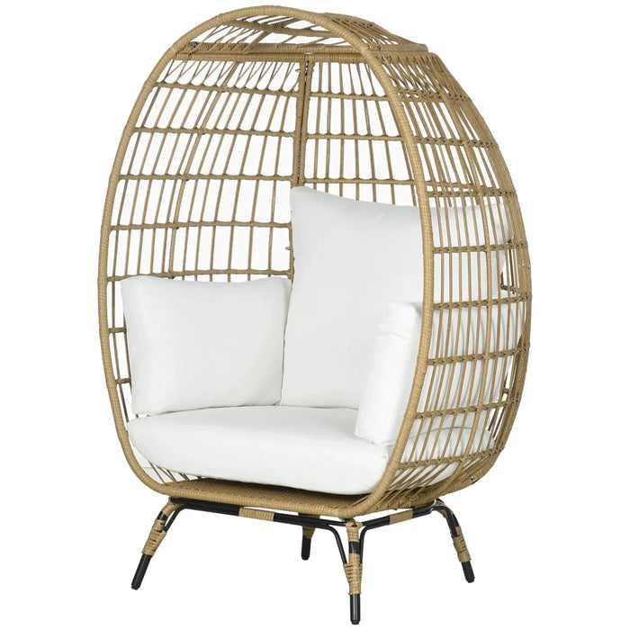 Rattan Egg Chair with Cushions and Pillows in Khaki - Little and Giant Explorers Outsunny