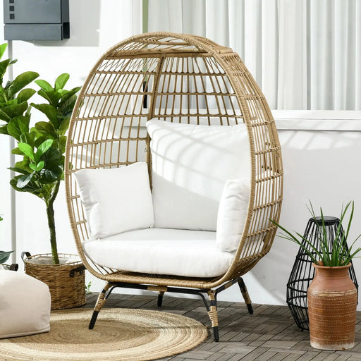 Rattan Egg Chair with Cushions and Pillows in Khaki - Little and Giant Explorers Outsunny