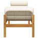 Rattan garden bench with cream cushion, acacia wood legs, powder-coated steel frame
