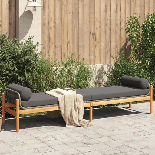 Garden Bench with Cushion in Grey and Poly Rattan Acacia - Little and Giant Explorers vidaXL
