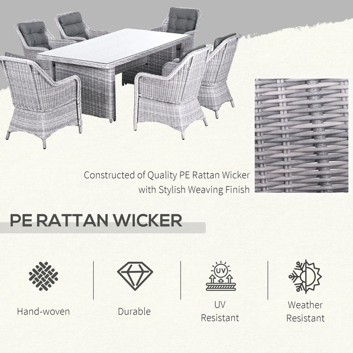 Seven-Piece Rattan Dining Set in Mixed Grey - Little and Giant Explorers Outsunny