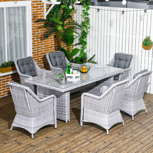Seven-Piece Rattan Dining Set in Mixed Grey - Little and Giant Explorers Outsunny