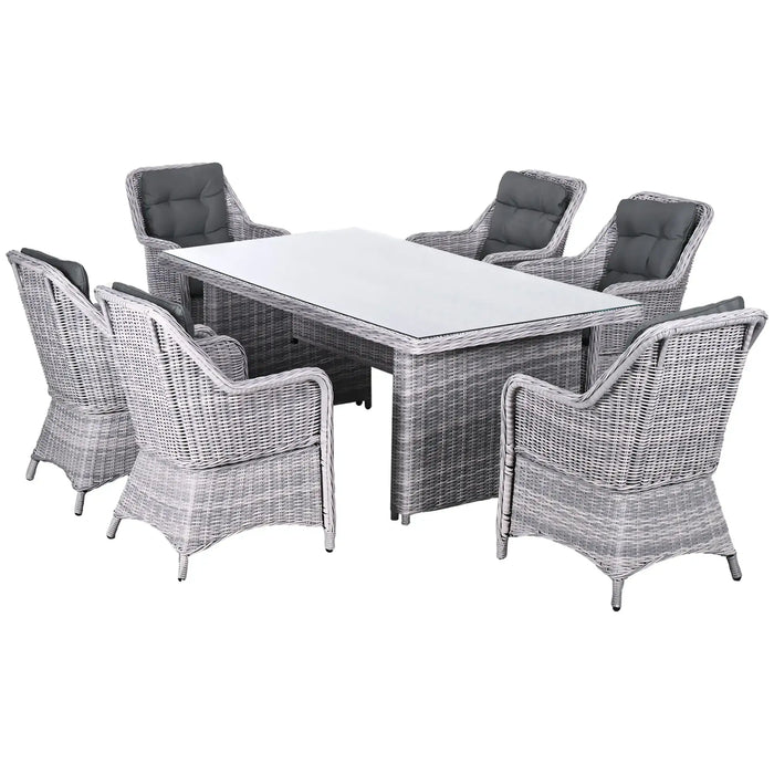 Seven-Piece Rattan Dining Set in Mixed Grey - Little and Giant Explorers Outsunny
