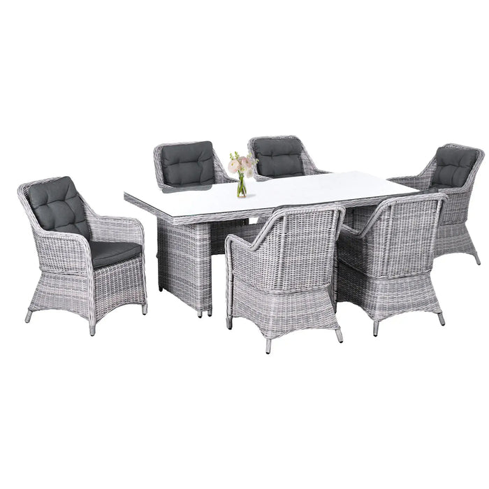 Seven-Piece Rattan Dining Set in Mixed Grey - Little and Giant Explorers Outsunny