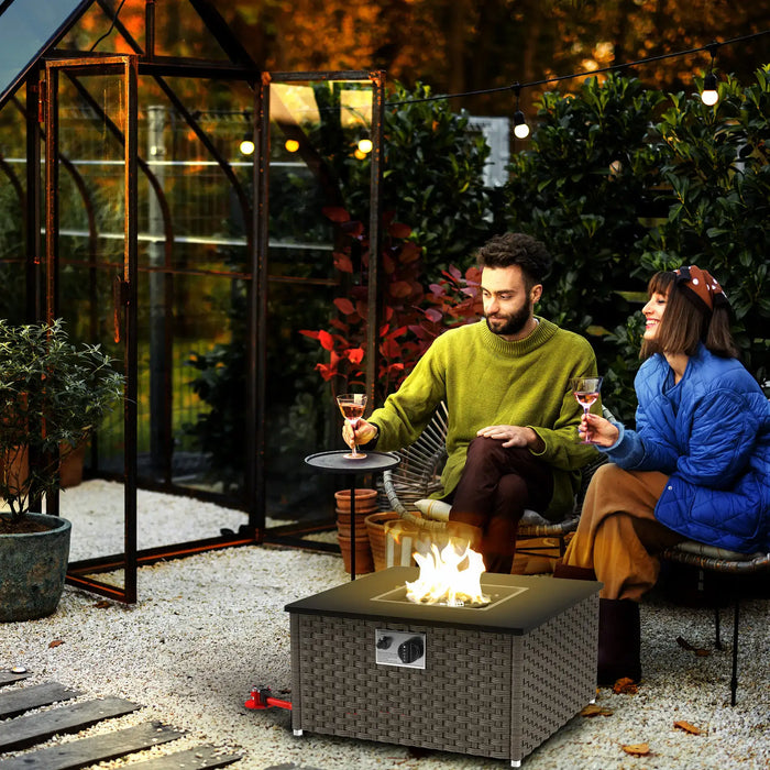 Rattan Gas Fire Pit Table for Garden - Little and Giant Explorers Outsunny