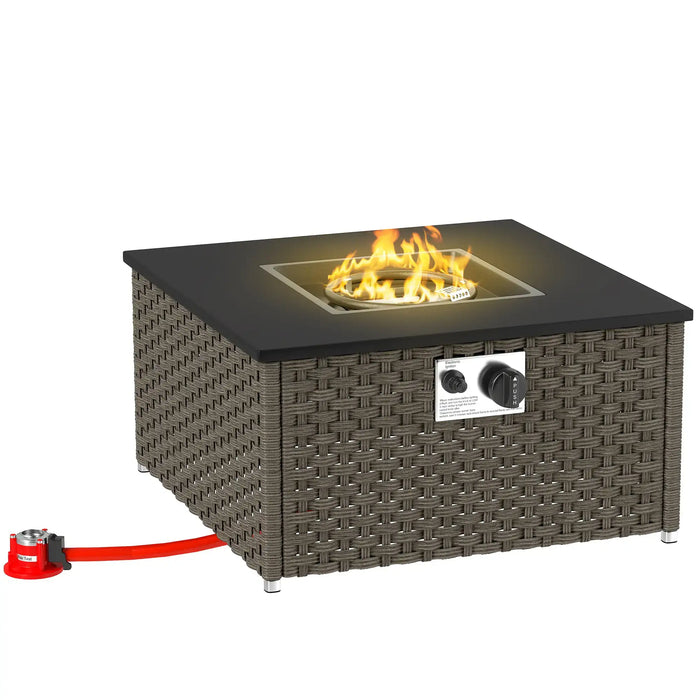Rattan Gas Fire Pit Table for Garden - Little and Giant Explorers Outsunny
