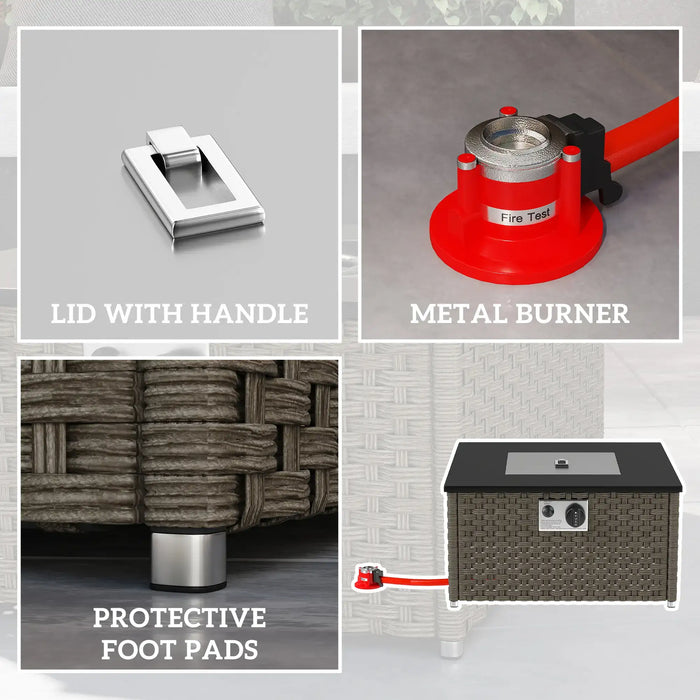 Rattan Gas Fire Pit Table for Garden - Little and Giant Explorers Outsunny