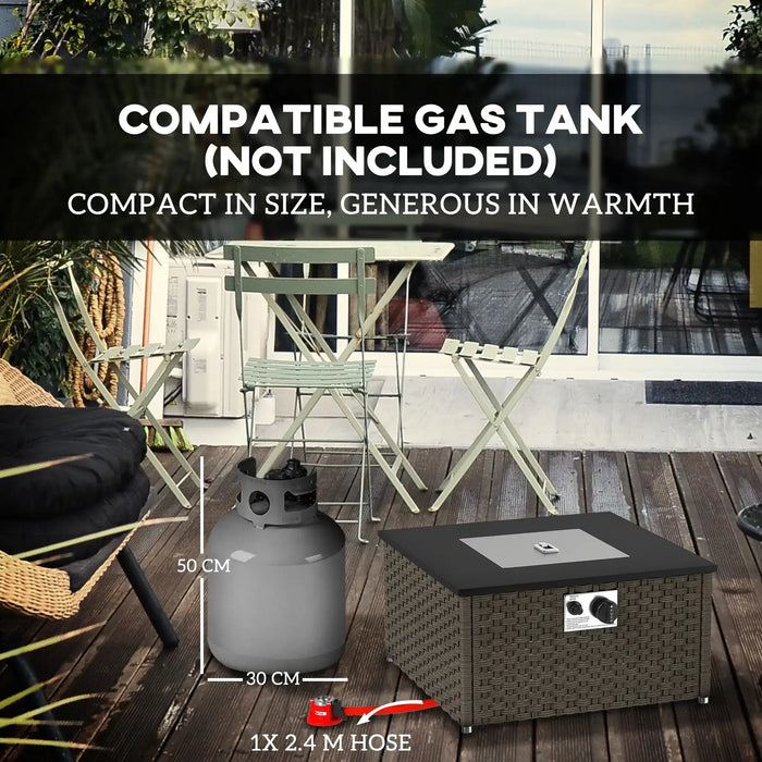 Rattan Gas Fire Pit Table for Garden - Little and Giant Explorers Outsunny