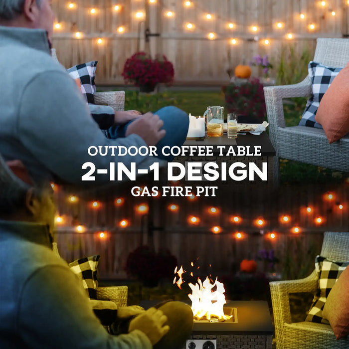 Rattan Gas Fire Pit Table for Garden - Little and Giant Explorers Outsunny