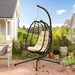 Rattan Hanging Egg Chair with Cream White Cushions - Little and Giant Explorers Outsunny