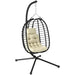 Rattan Hanging Egg Chair with Cream White Cushions - Little and Giant Explorers Outsunny