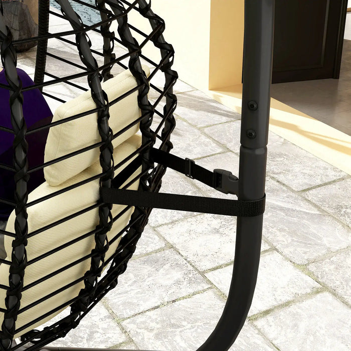 Rattan Hanging Egg Chair with Cream White Cushions - Little and Giant Explorers Outsunny