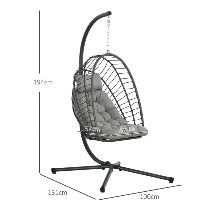 Rattan Hanging Swing Chair – Light Grey | Steel Frame and Thick Cushion OUTSUNNY - Little and Giant Explorers Outsunny