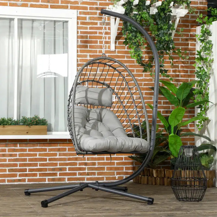 Rattan Hanging Swing Chair – Light Grey | Steel Frame and Thick Cushion OUTSUNNY - Little and Giant Explorers Outsunny