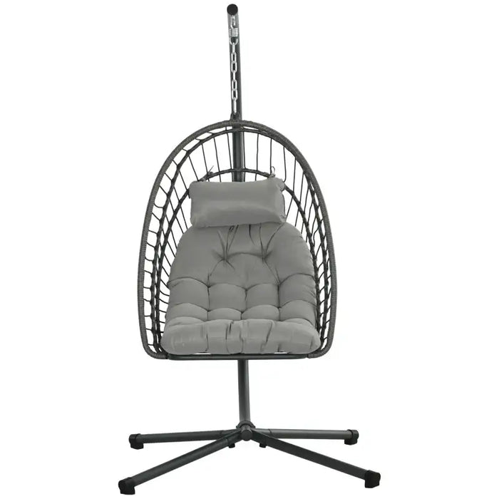 Rattan Hanging Swing Chair – Light Grey | Steel Frame and Thick Cushion OUTSUNNY - Little and Giant Explorers Outsunny