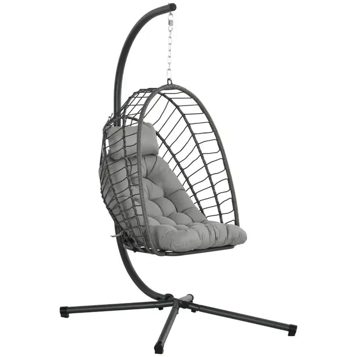 Rattan Hanging Swing Chair – Light Grey | Steel Frame and Thick Cushion OUTSUNNY - Little and Giant Explorers Outsunny