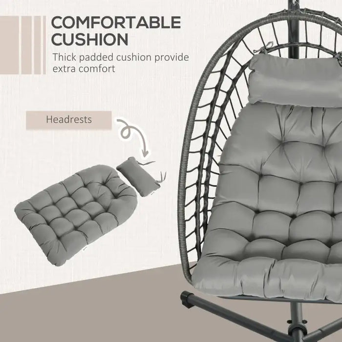 Rattan Hanging Swing Chair – Light Grey | Steel Frame and Thick Cushion OUTSUNNY - Little and Giant Explorers Outsunny