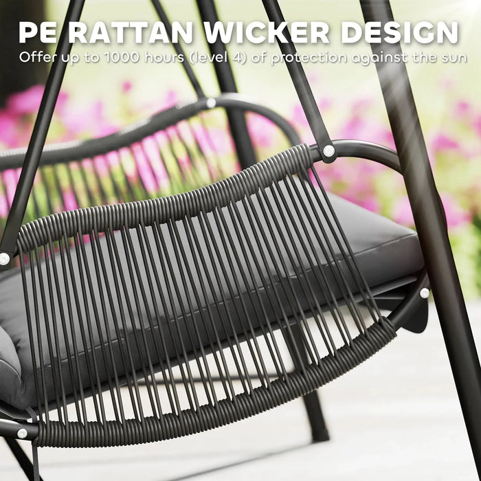 Rattan Hanging Swing Seat with Stand and Seat Cushion in Dark Grey - Little and Giant Explorers Outsunny