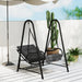 Rattan Hanging Swing Seat with Stand and Seat Cushion in Dark Grey - Little and Giant Explorers Outsunny