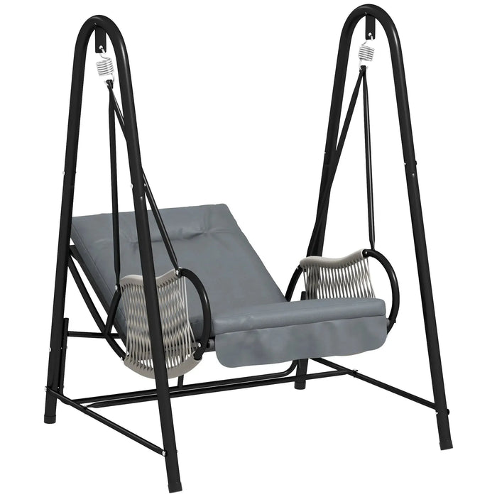 Rattan Hanging Swing Seat with Stand and Seat Cushion in Light Grey - Little and Giant Explorers Outsunny