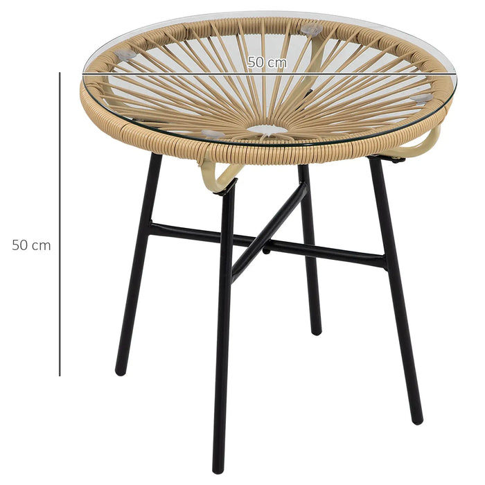 Rattan Side Table with Tempered Glass Tabletop - Little and Giant Explorers Outsunny