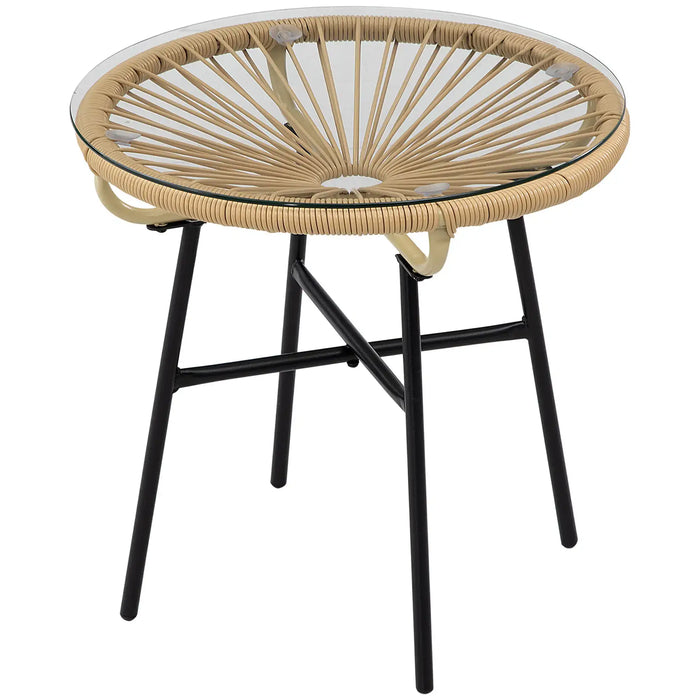 Rattan Side Table with Tempered Glass Tabletop - Little and Giant Explorers Outsunny