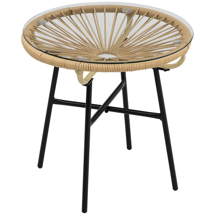 Rattan Side Table with Tempered Glass Tabletop - Little and Giant Explorers Outsunny
