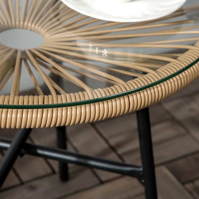 Rattan Side Table with Tempered Glass Tabletop - Little and Giant Explorers Outsunny