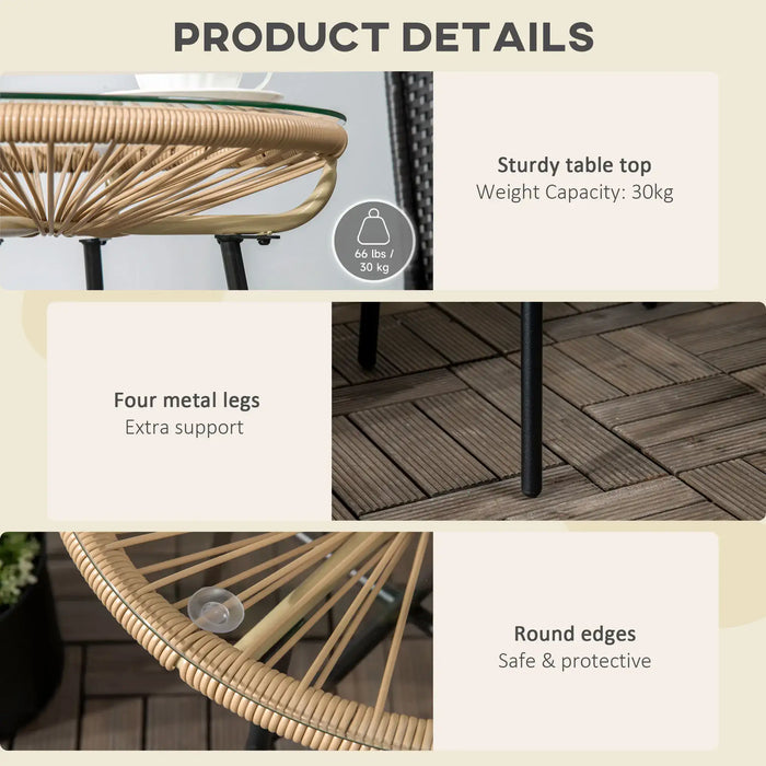 Rattan Side Table with Tempered Glass Tabletop - Little and Giant Explorers Outsunny