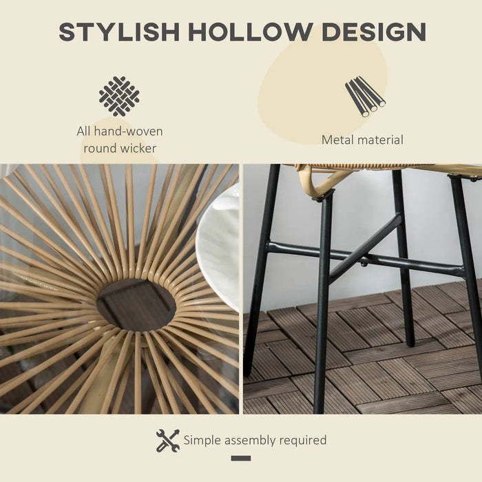 Rattan Side Table with Tempered Glass Tabletop - Little and Giant Explorers Outsunny