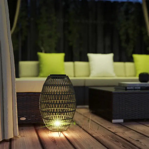 Rattan Solar Outdoor Lamp – Boho Garden Lantern | Cut-Out Design OUTSUNNY - Little and Giant Explorers Outsunny