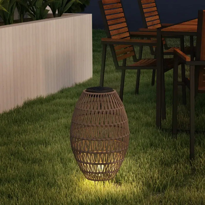 Rattan Solar Outdoor Lamp – Boho Garden Lantern | Cut-Out Design OUTSUNNY - Little and Giant Explorers Outsunny