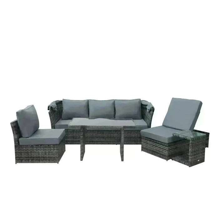 Rattan Wicker Sofa Set with Reclining Sofa, Adjustable Canopy and Tables - Little and Giant Explorers Outsunny