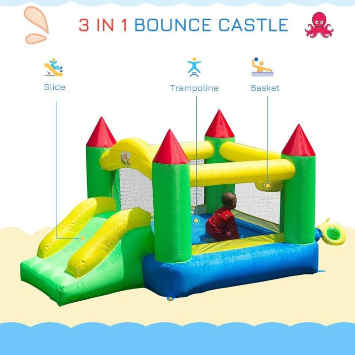 Bounce Castle with Slide, Basket and Trampoline with Blower - Little and Giant Explorers HOMCOM