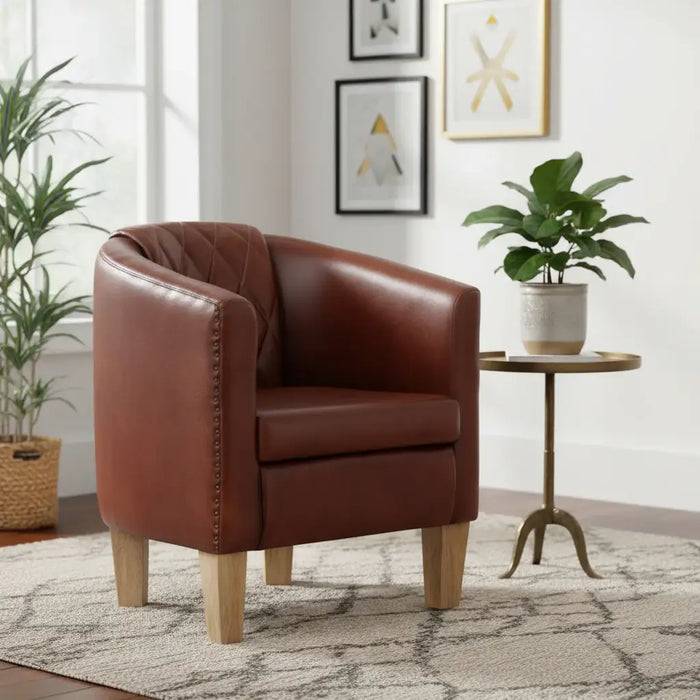 Real Leather Tub Chair – Brown | Solid Mango Wood Frame - Luxurious Armchair VIDAXL - Little and Giant Explorers
