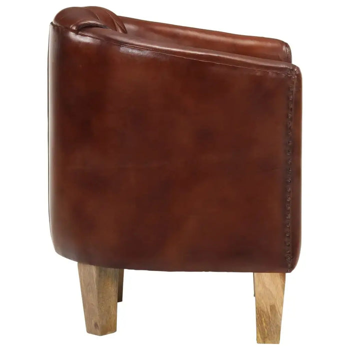 Real Leather Tub Chair – Brown | Solid Mango Wood Frame - Luxurious Armchair VIDAXL - Little and Giant Explorers