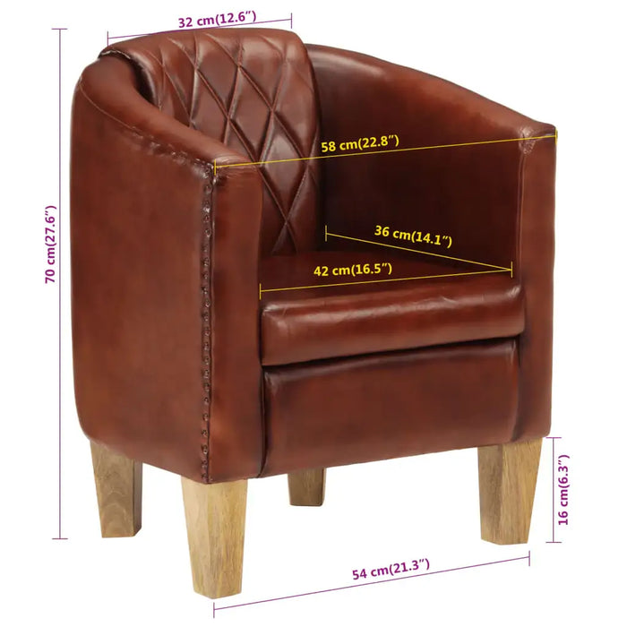 Real Leather Tub Chair – Brown | Solid Mango Wood Frame - Luxurious Armchair VIDAXL - Little and Giant Explorers