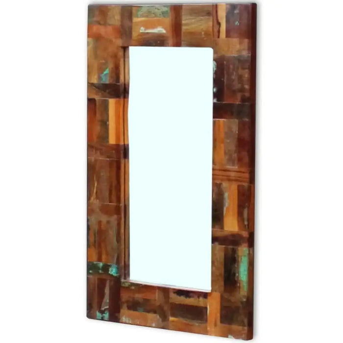 Rectangular mirror with a wooden frame on a white background