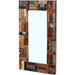 Rectangular mirror with a wooden frame made of various wood pieces on a white background