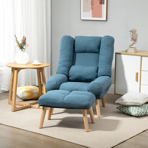 Recliner Chair and Ottoman Set – Blue | 3-Position Adjustable Back - Wooden Legs HOMCOM - Little and Giant Explorers