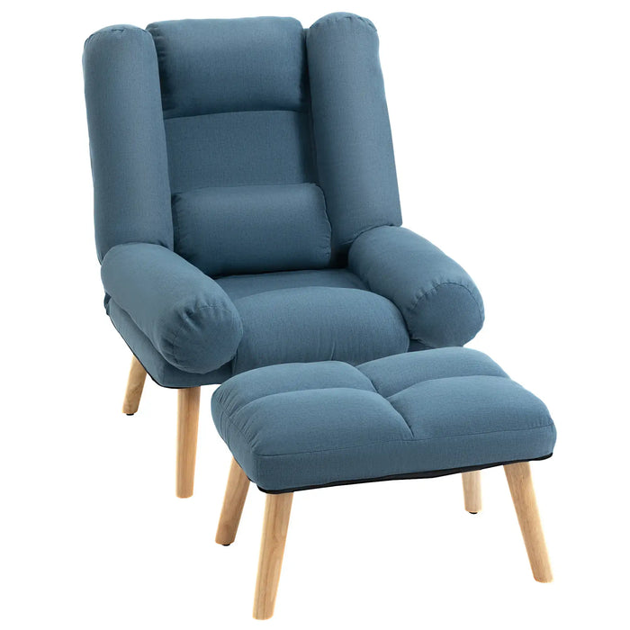 Recliner Chair and Ottoman Set – Blue | 3-Position Adjustable Back - Wooden Legs HOMCOM - Little and Giant Explorers