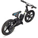 Black 16-inch electric balance bike for kids with training wheels and rugged tires