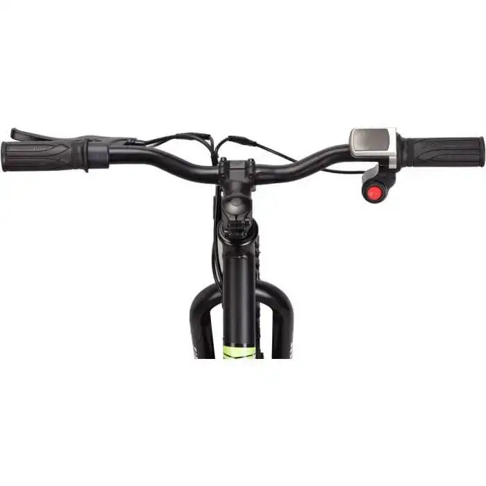 Close-up of electric balance bike handlebar with digital display and controls