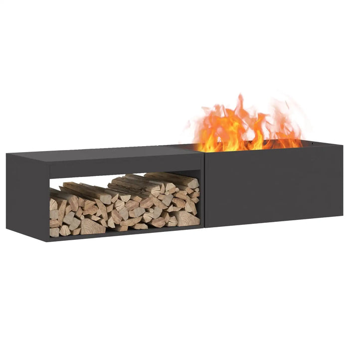 Steel Fire Pit with Log Storage in Black (160 x 45 x 35cm) - Little and Giant Explorers vidaXL