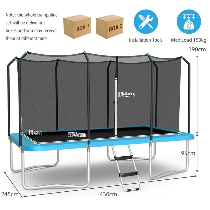 Rectangular Trampoline with Enclosure Net in Blue (430 x 245 x 285cm) - Little and Giant Explorers Costway