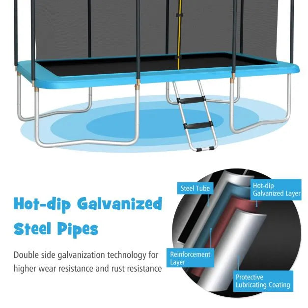 Rectangular Trampoline with Enclosure Net in Blue (430 x 245 x 285cm) - Little and Giant Explorers Costway