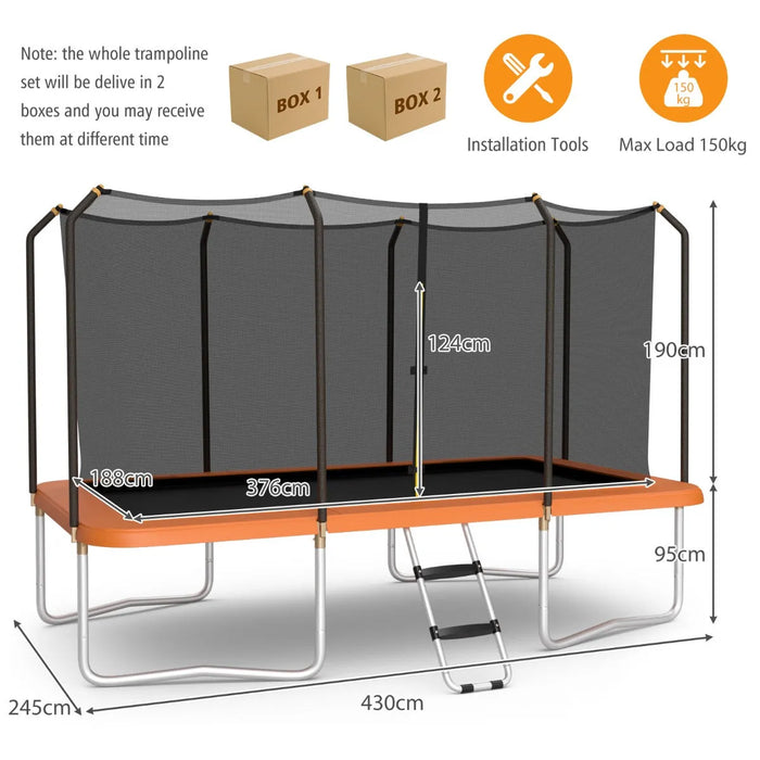 Rectangular Trampoline with Enclosure Net in Orange (430 x 245 x 285cm) - Little and Giant Explorers Costway