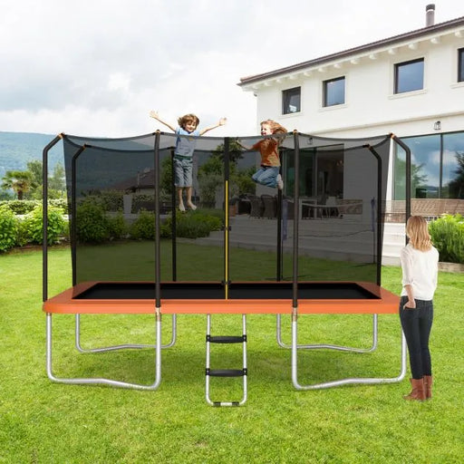 Rectangular Trampoline with Enclosure Net in Orange (430 x 245 x 285cm) - Little and Giant Explorers Costway