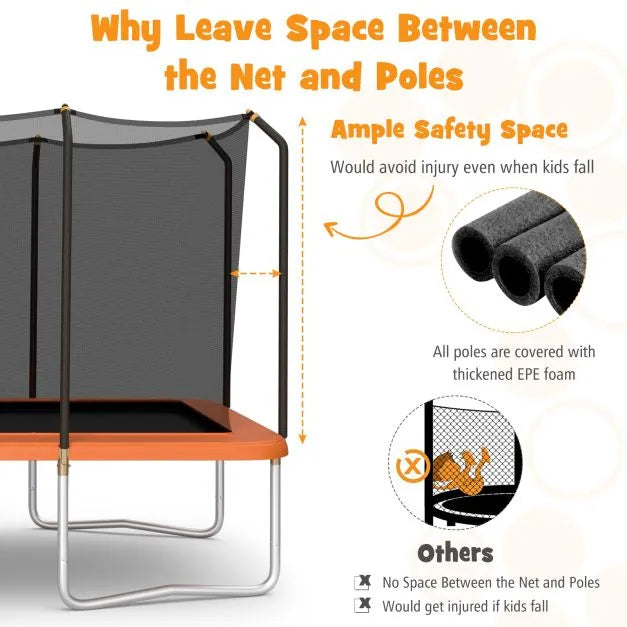 Rectangular Trampoline with Enclosure Net in Orange (430 x 245 x 285cm) - Little and Giant Explorers Costway