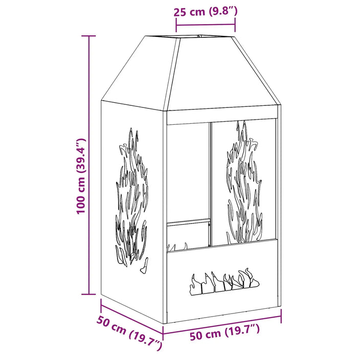 Steel Fire Pit in Black (50 x 50 x 100cm) - Little and Giant Explorers vidaXL